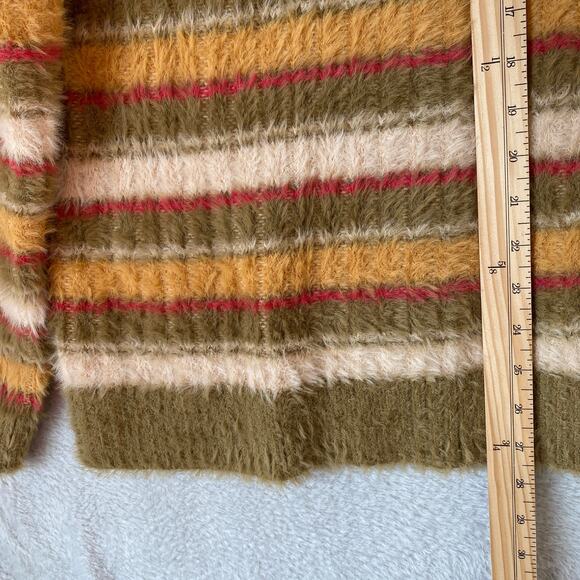 ZARA Fuzzy Striped Polo Sweater Men XL Retro 90s Cozy Knit Olive Green NWT - Picture 8 of 9